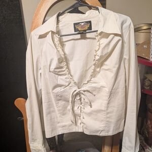 Vintage Harley Davidson Women's Ivory Blouse